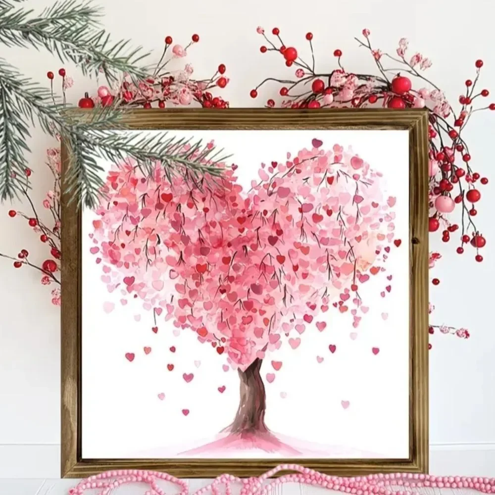 Charming Heart Tree Wall Art in Pink and Brown
